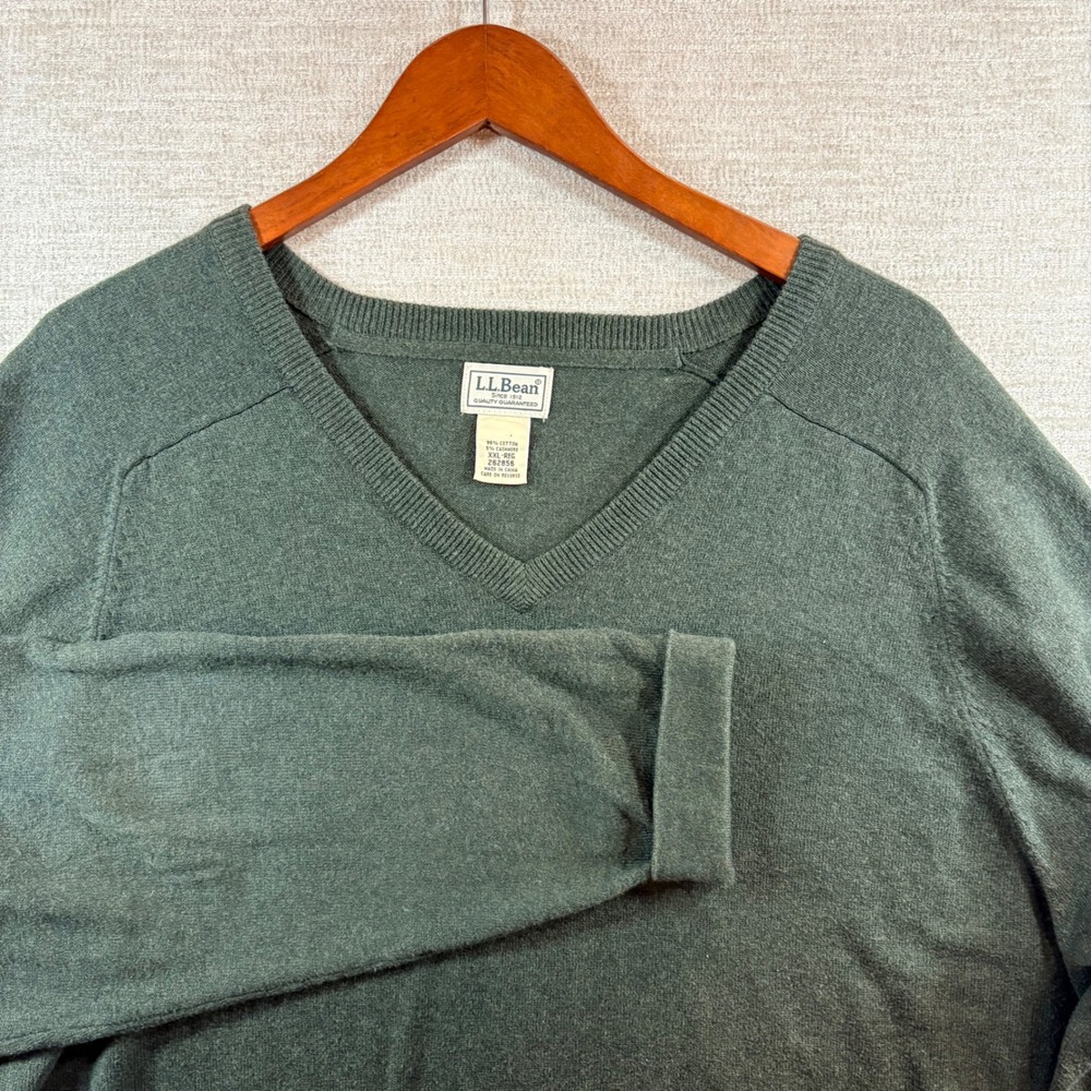 LL Bean Mens XXL Green Cotton Cashmere V-Neck Sweater 262856f Grandpacore Rugged